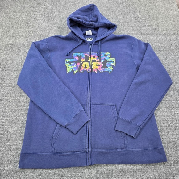 Star Wars Hoodie Full Zip Mens XL Multicolor Graphic Sweatshirt Melted Letters - Picture 2 of 8